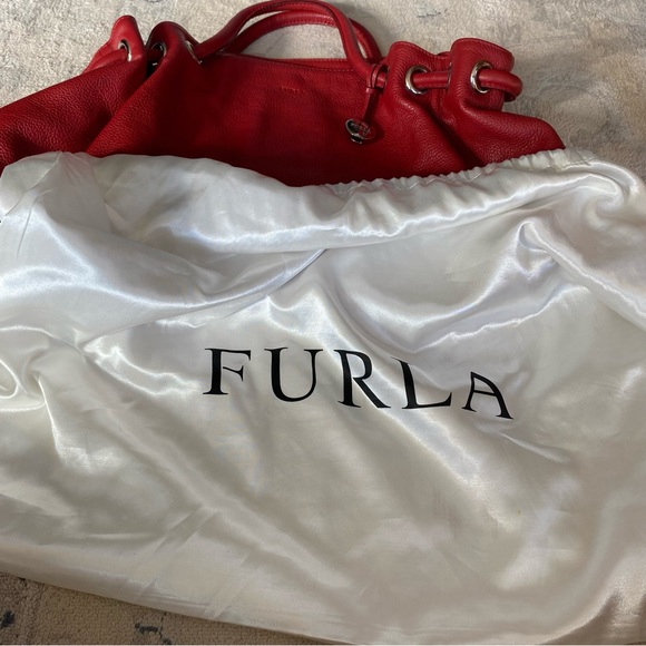 Furla Pebbled Leather Hobo Handbag Deep Red - Picture 15 of 15